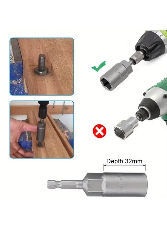 12Pcs Deep Hole Hex Wrench Set 6 19mm Hex Nut Installer Drill Bit Set 1 4 Inch Hex Shank Long Rod Impact Drive Bolt Extractor Metal Material Variants - Image 5