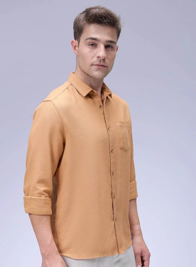 The Indian Garage Co Men Regular Fit Solid Full Sleeves Cutaway Collar Resort Wear Shirt