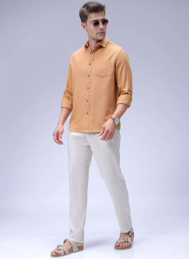 The Indian Garage Co Men Regular Fit Solid Full Sleeves Cutaway Collar Resort Wear Shirt