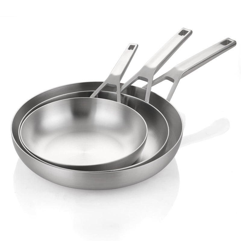 Yeksum Stainless Steel Pan Set All Cooktops Up to 600TriPly Stainless Steel Frying Pan Set 81012 Chefs panSkillets Nontoxic Fast  Even Heat
