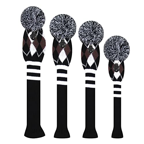 Scott Edward Personalized Knit Golf Club Covers 4 Counts for Woods and Driver Fit Max Drivers Fairways Hybrids/Utility Big Pom Pom Customized Patterns Decorate Golf Bags (Dots) - Image 3