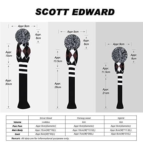 Scott Edward Personalized Knit Golf Club Covers 4 Counts for Woods and Driver Fit Max Drivers Fairways Hybrids/Utility Big Pom Pom Customized Patterns Decorate Golf Bags (Dots) - Image 4