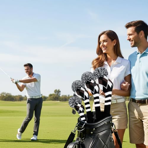 Scott Edward Personalized Knit Golf Club Covers 4 Counts for Woods and Driver Fit Max Drivers Fairways Hybrids/Utility Big Pom Pom Customized Patterns Decorate Golf Bags (Dots) - Image 2