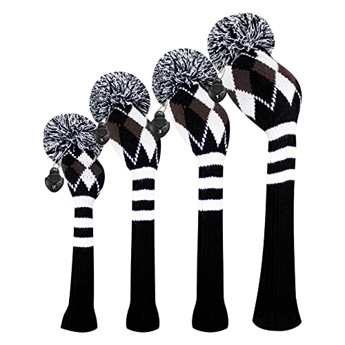 Scott Edward Personalized Knit Golf Club Covers 4 Counts for Woods and Driver Fit Max Drivers Fairways Hybrids/Utility Big Pom Pom Customized Patterns Decorate Golf Bags (Dots) - Image 1