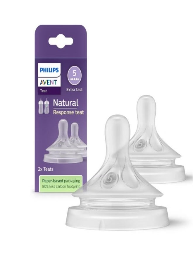 Philips Avent Natural Response Bottle Teat - 2 x Baby Bottle Flow 5 Teats for Babies Aged 6+ Months, BPA Free