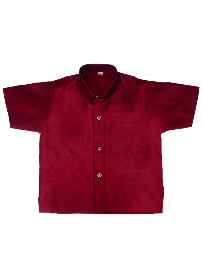 Chandrakala Boys Silk Blend Shirt with Kasavu Mundu, Dupatta & Dhoti Set | Kids Indian Traditional Party Wear | Bollywood Style Wedding Dress for Boys,2-3 Years Maroon-M (KB101MAR3) - Image 3
