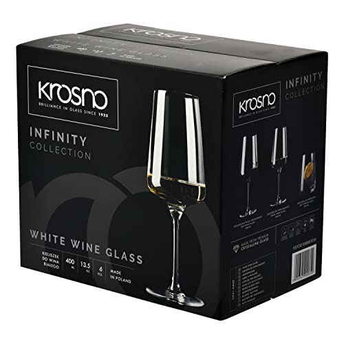 Krosno White and Sparkling Wine Glasses, 6 piece set, 13.52 oz, Infinity Collection, Elegant, Crystal Glass, Lead-free Glass, Dishwasher Safe, Made in Europe - Image 4