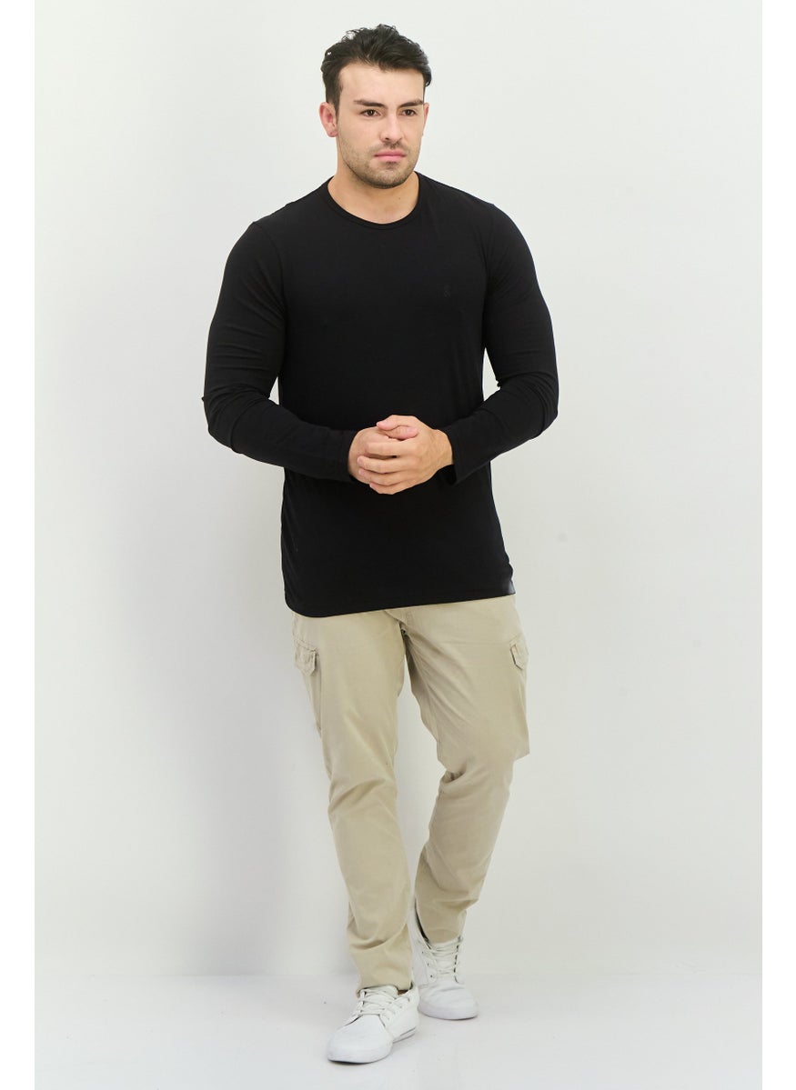 French Connection Men Crew Neck Long Sleeve Solid T Shirt, Black  - Image 4