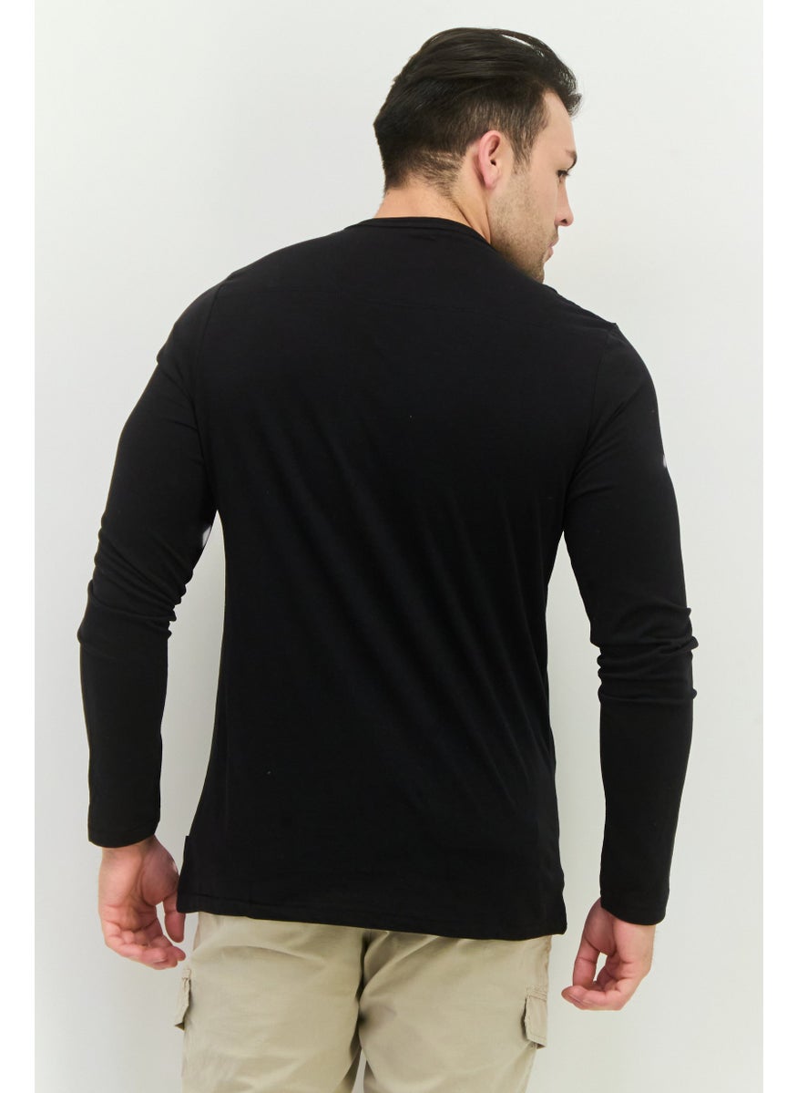 French Connection Men Crew Neck Long Sleeve Solid T Shirt, Black  - Image 3
