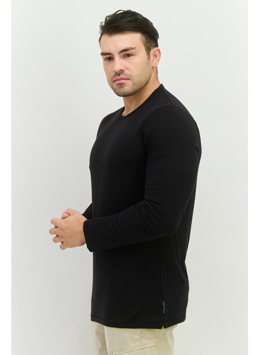 French Connection Men Crew Neck Long Sleeve Solid T Shirt, Black  - Image 2