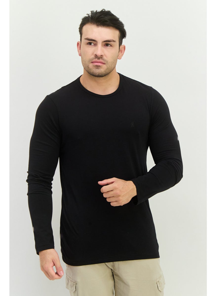 French Connection Men Crew Neck Long Sleeve Solid T Shirt, Black  - Image 1