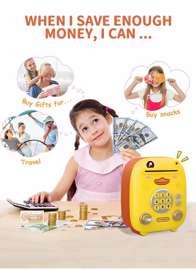 Intelligent Piggy Bank Electronic Mini ATM Savings Machine with Personal Password & Simulate Fingerprint & Face Simulation Unlock, Cartoon Music Piggy Bank Toy