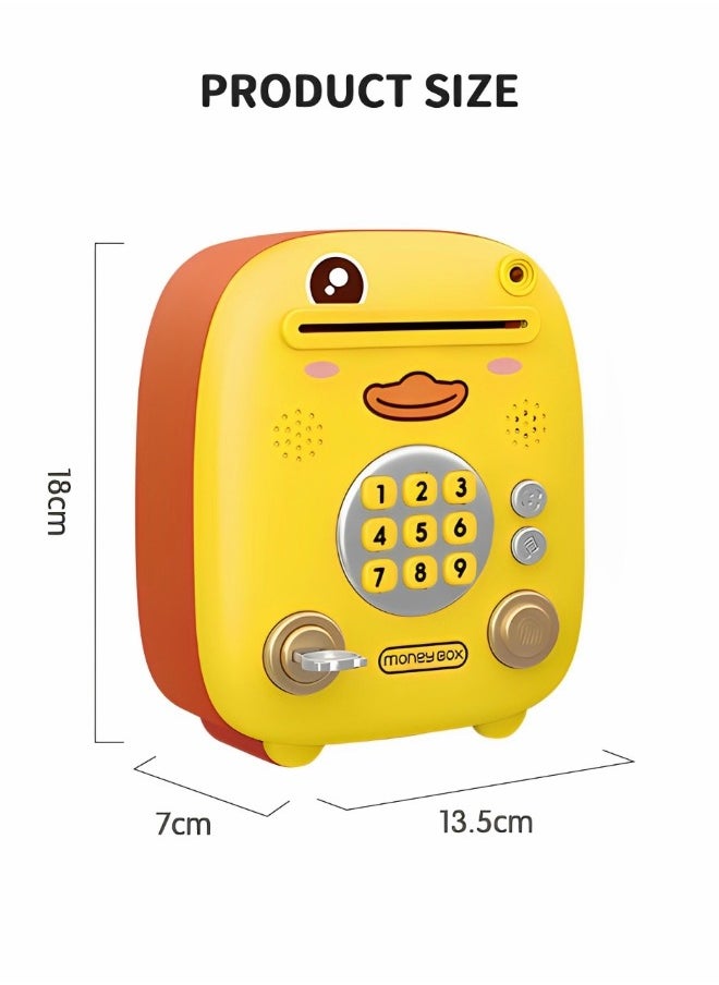Intelligent Piggy Bank Electronic Mini ATM Savings Machine with Personal Password & Simulate Fingerprint & Face Simulation Unlock, Cartoon Music Piggy Bank Toy