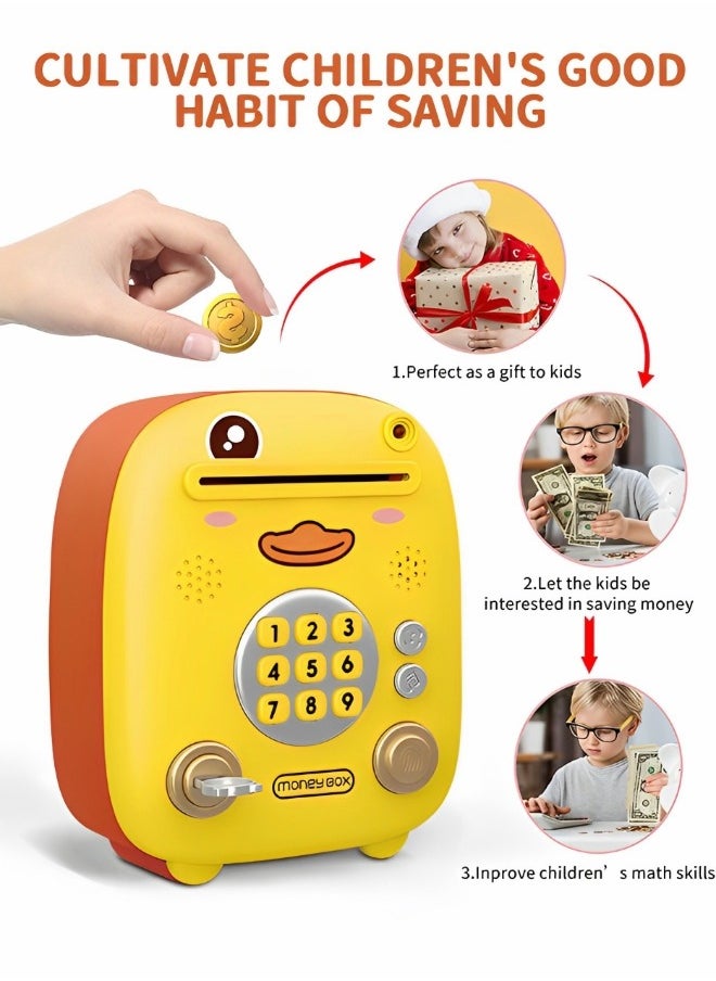 Intelligent Piggy Bank Electronic Mini ATM Savings Machine with Personal Password & Simulate Fingerprint & Face Simulation Unlock, Cartoon Music Piggy Bank Toy