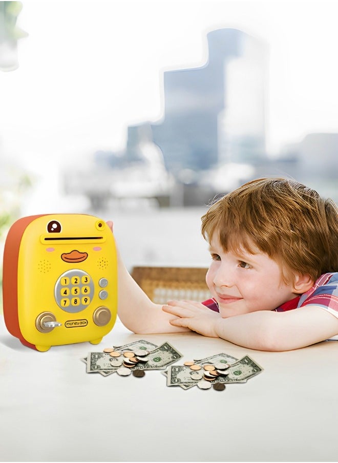 Intelligent Piggy Bank Electronic Mini ATM Savings Machine with Personal Password & Simulate Fingerprint & Face Simulation Unlock, Cartoon Music Piggy Bank Toy