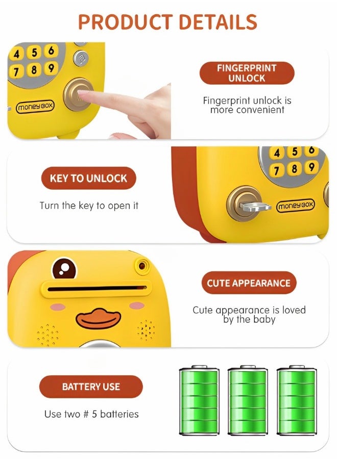 Intelligent Piggy Bank Electronic Mini ATM Savings Machine with Personal Password & Simulate Fingerprint & Face Simulation Unlock, Cartoon Music Piggy Bank Toy