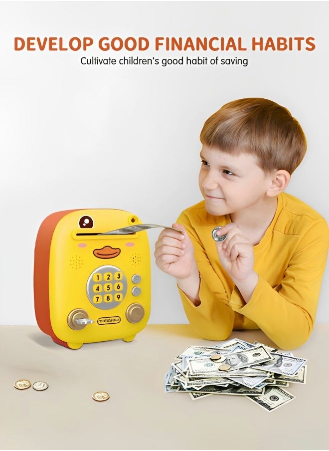 Intelligent Piggy Bank Electronic Mini ATM Savings Machine with Personal Password & Simulate Fingerprint & Face Simulation Unlock, Cartoon Music Piggy Bank Toy