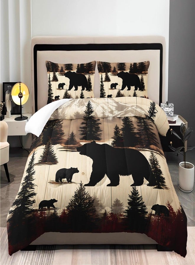 XYNHML Western Rustic Bears Hunt Animal Comforter 3Pcs Queen Wildlife Black Bear Forest Bedding Set for Kid Teen Boy Girl Adult Snow Mountain Pine Tree Quilt Bed Decor with 1 Comforter & 2 Pillowcases - Image 3