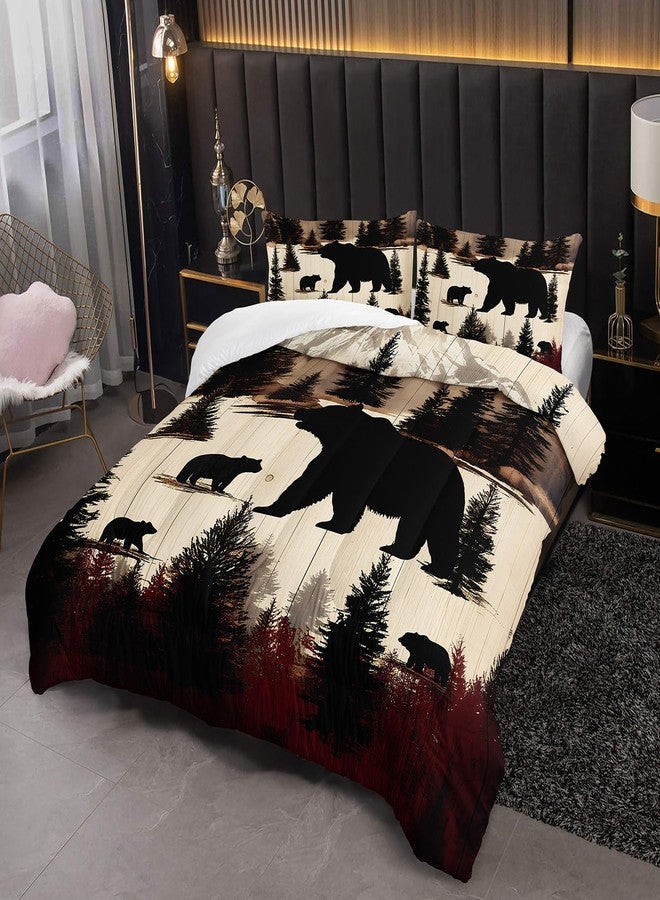 XYNHML Western Rustic Bears Hunt Animal Comforter 3Pcs Queen Wildlife Black Bear Forest Bedding Set for Kid Teen Boy Girl Adult Snow Mountain Pine Tree Quilt Bed Decor with 1 Comforter & 2 Pillowcases - Image 2