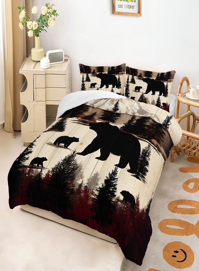 XYNHML Western Rustic Bears Hunt Animal Comforter 3Pcs Queen Wildlife Black Bear Forest Bedding Set for Kid Teen Boy Girl Adult Snow Mountain Pine Tree Quilt Bed Decor with 1 Comforter & 2 Pillowcases - Image 4