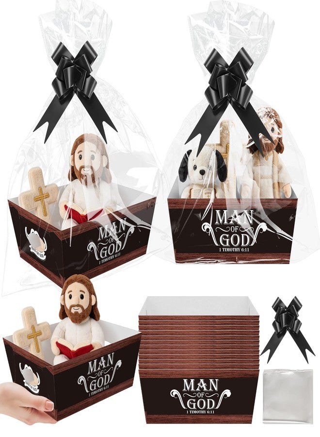 Cinrobiye 12 Pcs Father's Day Christian Gift Basket Set, Man of God Gift Trays with Bible Verse,Clear Bags & Pull Bows, DlY Religious Gift Kit for Dad, Grandpa, Pastor, Church Gifts - Image 1