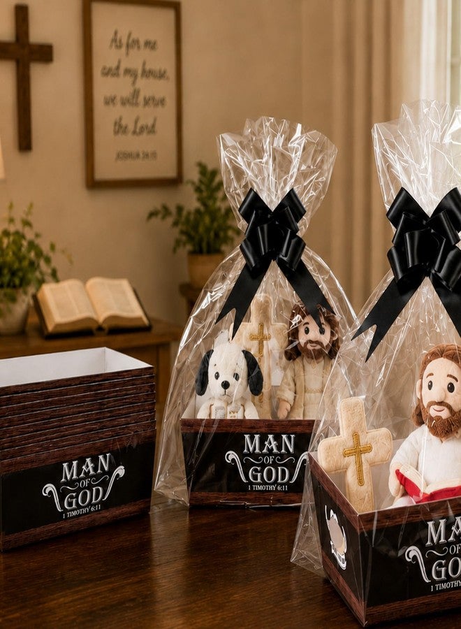 Cinrobiye 12 Pcs Father's Day Christian Gift Basket Set, Man of God Gift Trays with Bible Verse,Clear Bags & Pull Bows, DlY Religious Gift Kit for Dad, Grandpa, Pastor, Church Gifts - Image 4