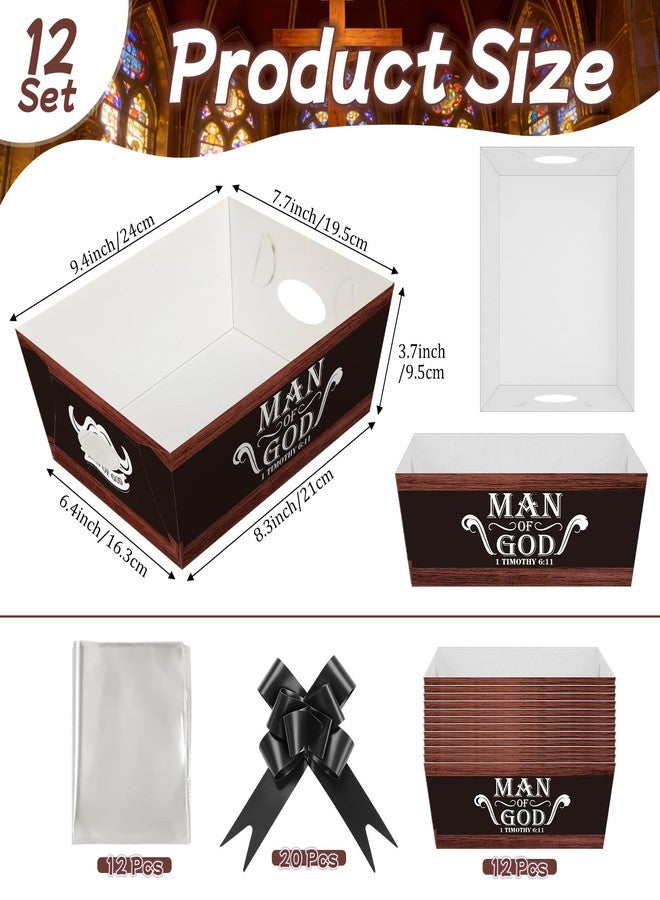 Cinrobiye 12 Pcs Father's Day Christian Gift Basket Set, Man of God Gift Trays with Bible Verse,Clear Bags & Pull Bows, DlY Religious Gift Kit for Dad, Grandpa, Pastor, Church Gifts - Image 2
