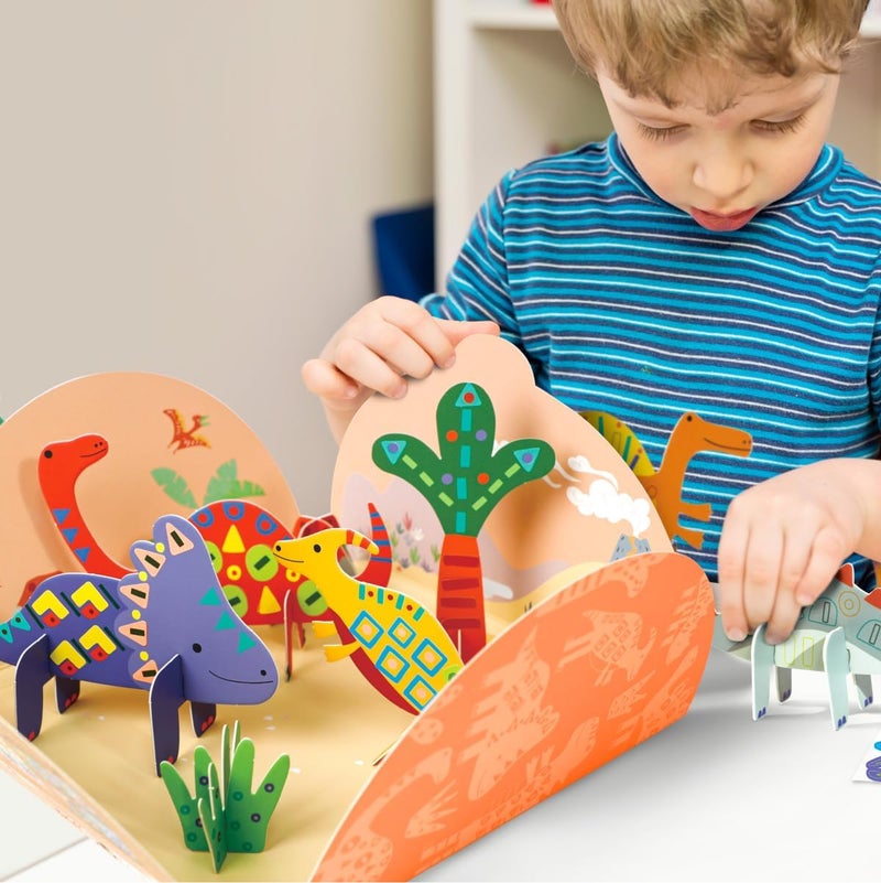 Avenir Stick 'N Play Series - Dino World | 200+ Reusable Stickers for Endless Fun! Create Play Scenes with 8 Illustrated Theme Cards, Make Your Own Animal Figures | For Kids 3+ - Image 5