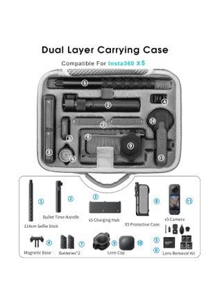 Carrying Case for Insta360 X5 , Dual Layer Travel Bag Can Store X5 Fast Charge Hub Bullet Time Handle, 114CM Selfie Stick & Chest Strap, Storage Case for Insta 360 X5 Accessories - view 3