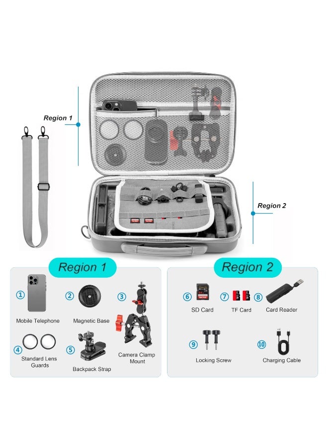 XICEN Carrying Case for Insta360 X5 , Dual Layer Travel Bag Can Store X5 Fast Charge Hub Bullet Time Handle, 114CM Selfie Stick & Chest Strap, Storage Case for Insta 360 X5 Accessories - Image 4