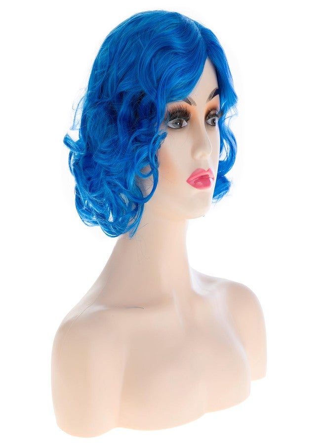 Baruisi Short Curly Wavy Blue Wigs for Women Synthetic Costume Party Cosplay Hair Wig - Image 3