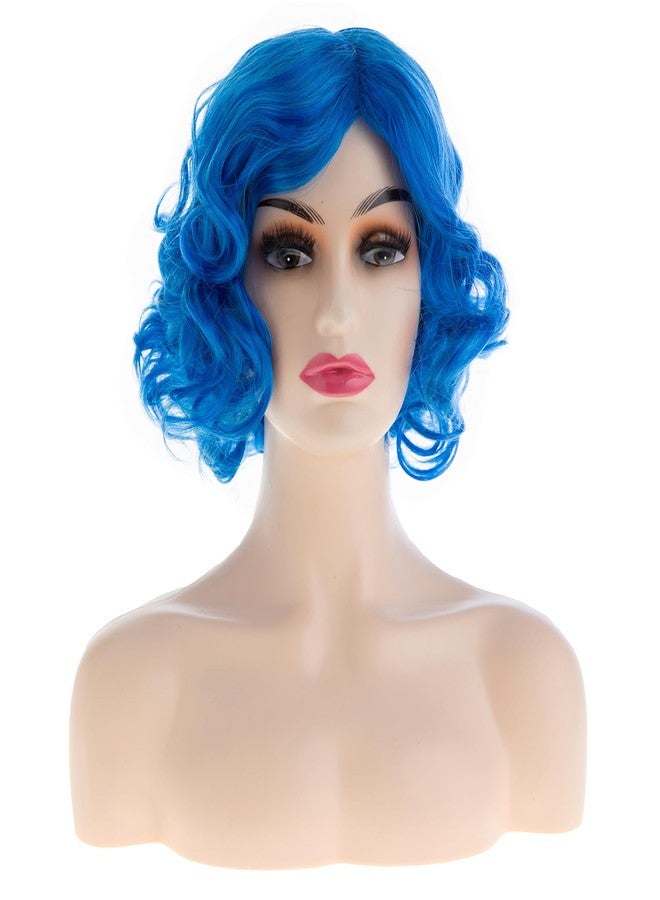 Baruisi Short Curly Wavy Blue Wigs for Women Synthetic Costume Party Cosplay Hair Wig - Image 1
