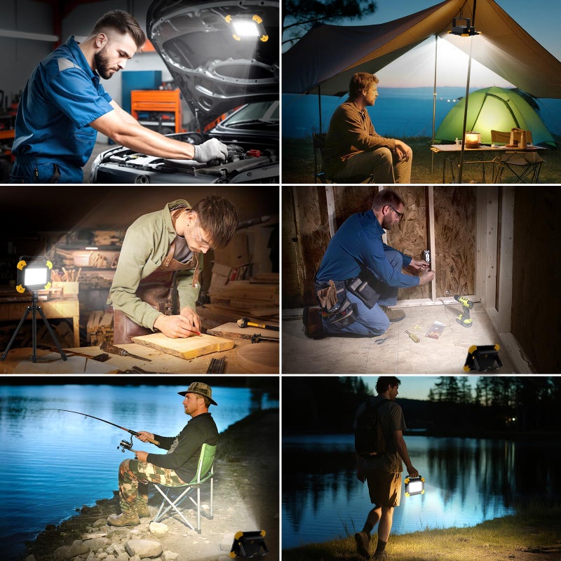 T-SUN Rechargeable Work Light, Portable Cordless 5 Modes 180Â° Rotate LED Work Light with USB & Type C Charging Port, for Workshop,Emergency and Job Site Garage Camping Car Repair, Gifts for Men-2 Pack - Image 2