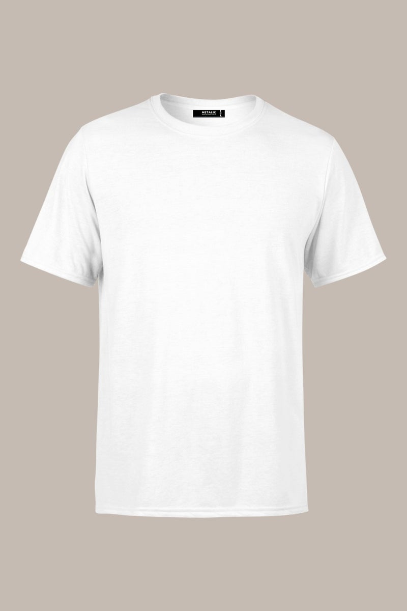 mmetalic Men's White T-Shirt Regular Fit Comfortable Cut Crew Neck Basic T-Shirt  - Image 1