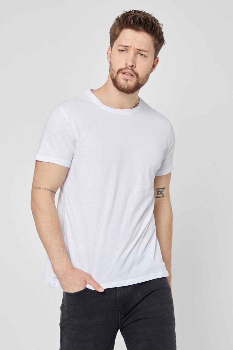mmetalic Men's White T-Shirt Regular Fit Comfortable Cut Crew Neck Basic T-Shirt  - Image 3