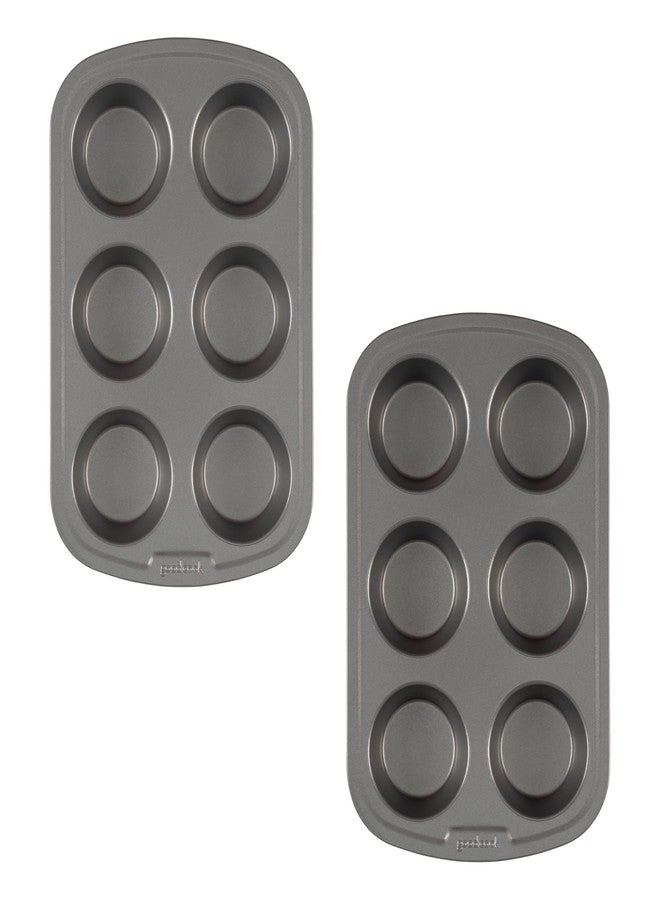 GoodCook Everyday Muffin Pan Set of 2 Nonstick Cupcake Pans, Warp & Scratch-Resistant Dishwasher-Safe Steel Construction for Even Baking With or Without Liners, 6-Cup, Gray - Image 1