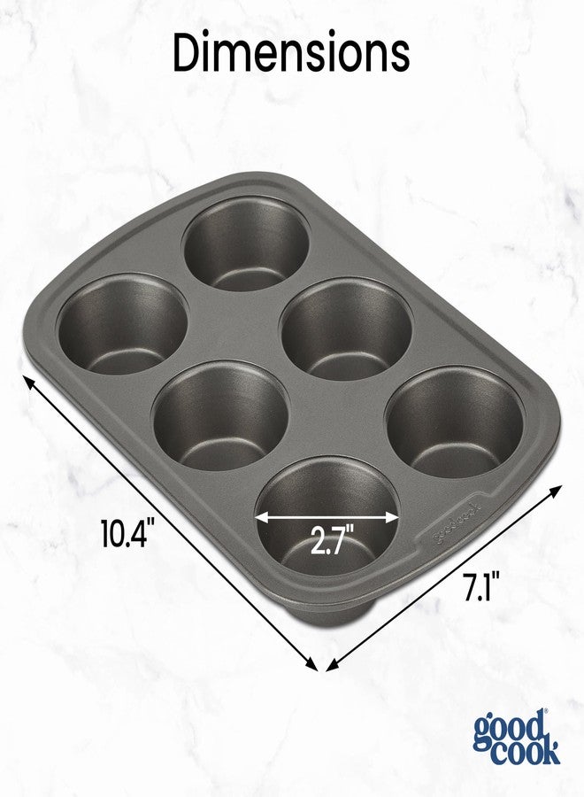 GoodCook Everyday Muffin Pan Set of 2 Nonstick Cupcake Pans, Warp & Scratch-Resistant Dishwasher-Safe Steel Construction for Even Baking With or Without Liners, 6-Cup, Gray - Image 2