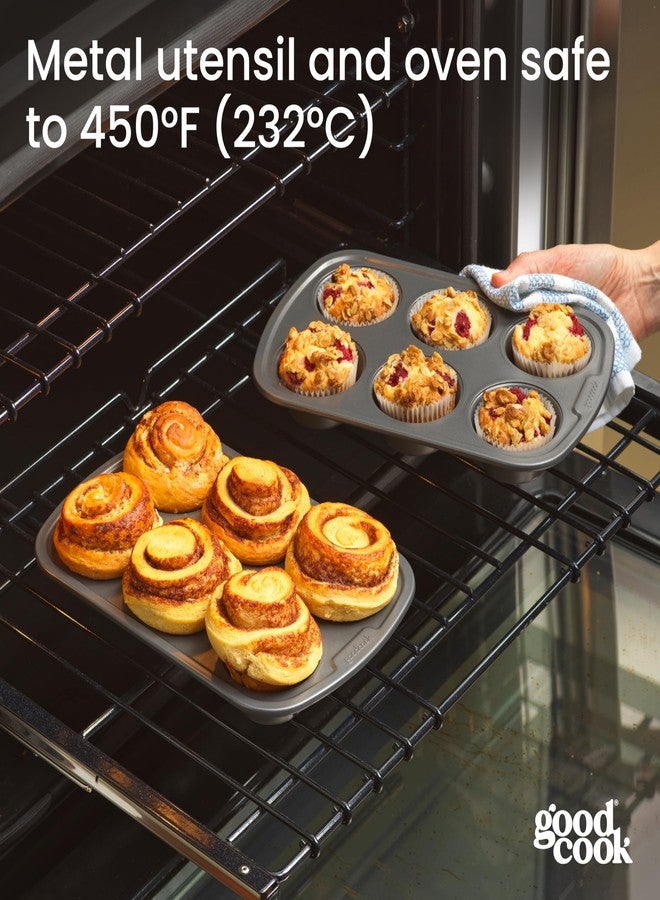 GoodCook Everyday Muffin Pan Set of 2 Nonstick Cupcake Pans, Warp & Scratch-Resistant Dishwasher-Safe Steel Construction for Even Baking With or Without Liners, 6-Cup, Gray - Image 4