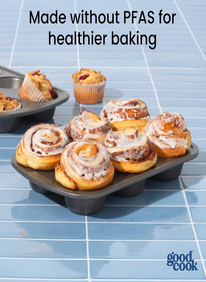 GoodCook Everyday Muffin Pan Set of 2 Nonstick Cupcake Pans, Warp & Scratch-Resistant Dishwasher-Safe Steel Construction for Even Baking With or Without Liners, 6-Cup, Gray - Image 5