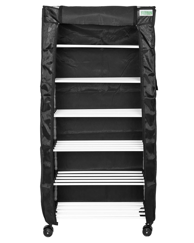 FLIPZON Multipurpose 6 Shelves/Layer Shoe Rack Organizer with Wheels and Dustproof Cover | Portable Smart Storage Rack Organizer with Zip Cover Easy to Move (Metal & Plastic, Multicolour) - Image 4