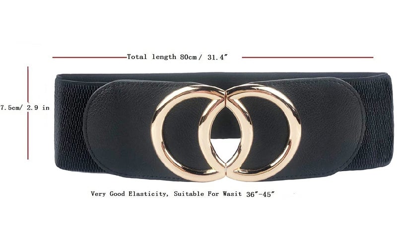 Swtddy Women's Elastic Wide Stretchy Waist Cinch Belt Waistband For Dresses (Suit For Waist Size 36"-45", Golden O Design Black+Khaki+Camel) - Image 4