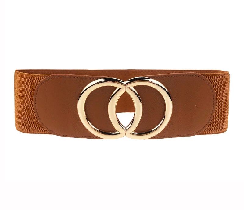 Swtddy Women's Elastic Wide Stretchy Waist Cinch Belt Waistband For Dresses (Suit For Waist Size 36"-45", Golden O Design Black+Khaki+Camel) - Image 3