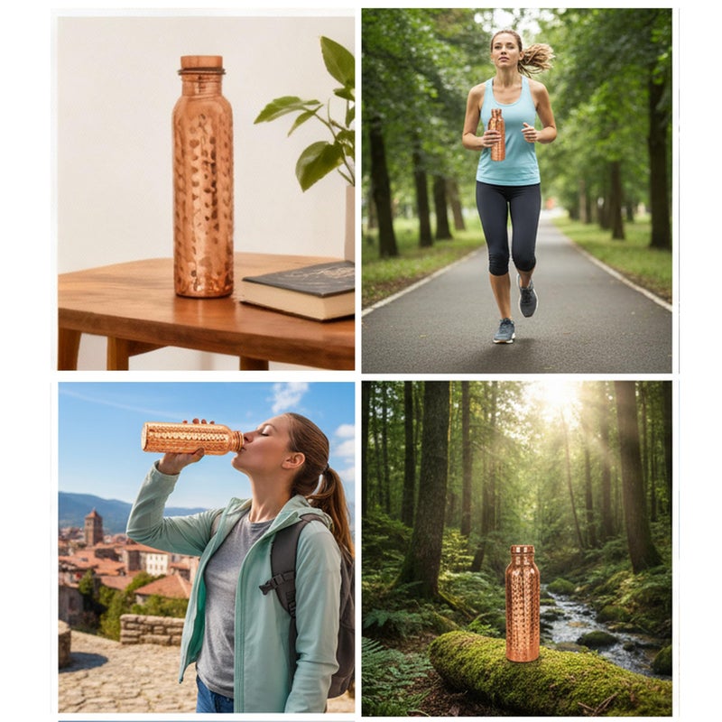 INDTRESOR Pure Copper Water Bottle - Handcrafted - Ayurveda health benefits - Large 35 oz - Leak proof - Easy to carry for Sports, Fitness, Yoga, School - White Base Floral Vintage Colors Enamel - Image 3