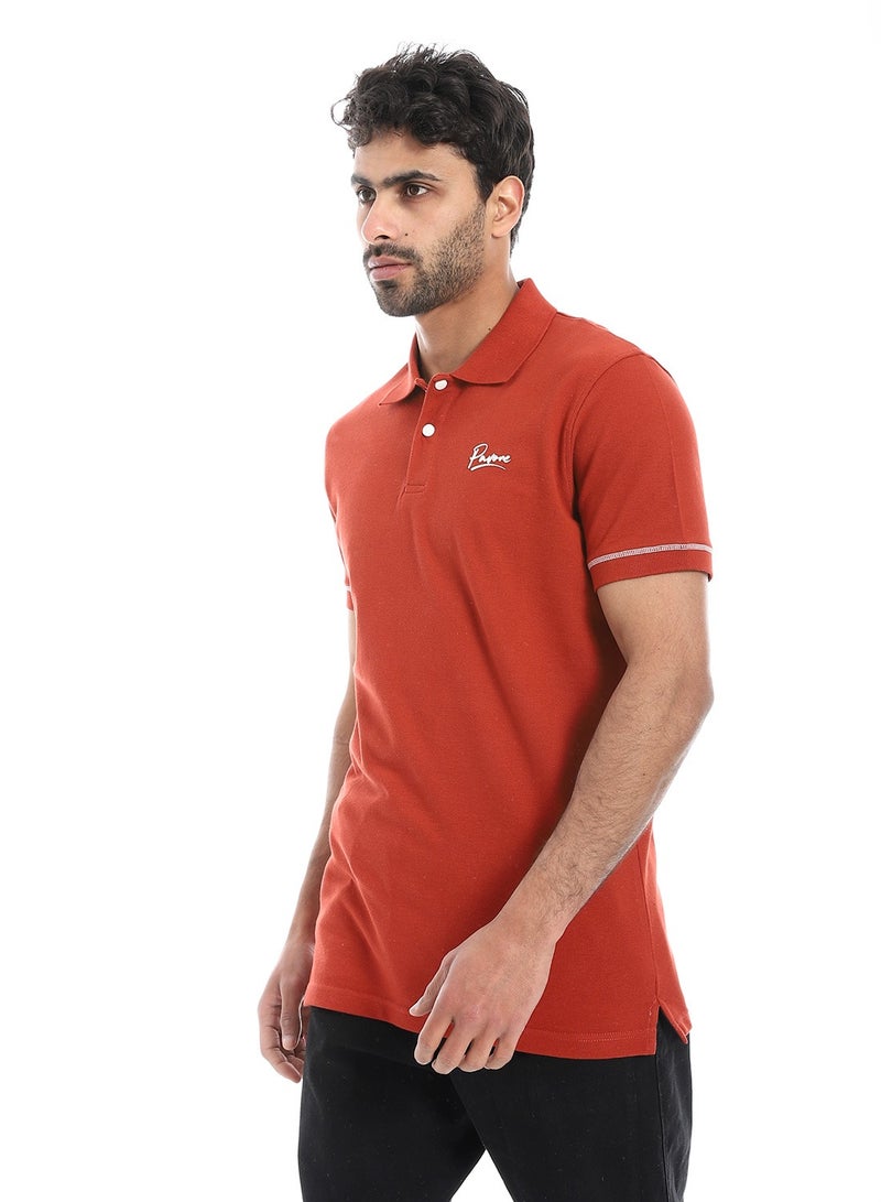 Pavone Brick Red Short Sleeves Pique Pattern Polo Shirt  - Image 2