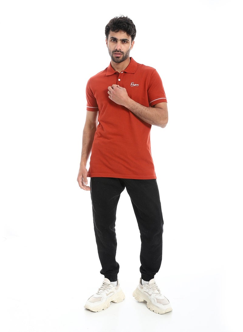 Pavone Brick Red Short Sleeves Pique Pattern Polo Shirt  - Image 5
