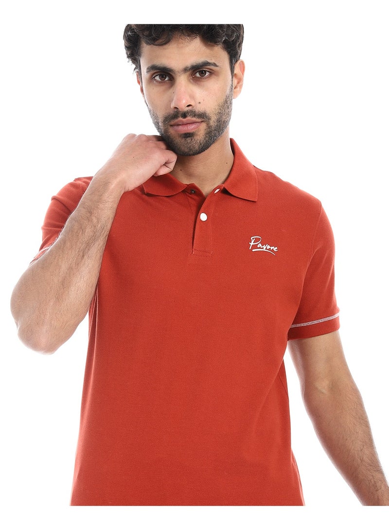 Pavone Brick Red Short Sleeves Pique Pattern Polo Shirt  - Image 1