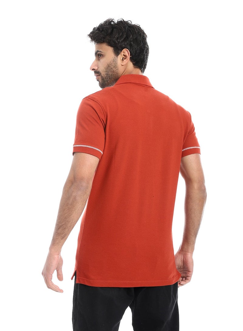 Pavone Brick Red Short Sleeves Pique Pattern Polo Shirt  - Image 3