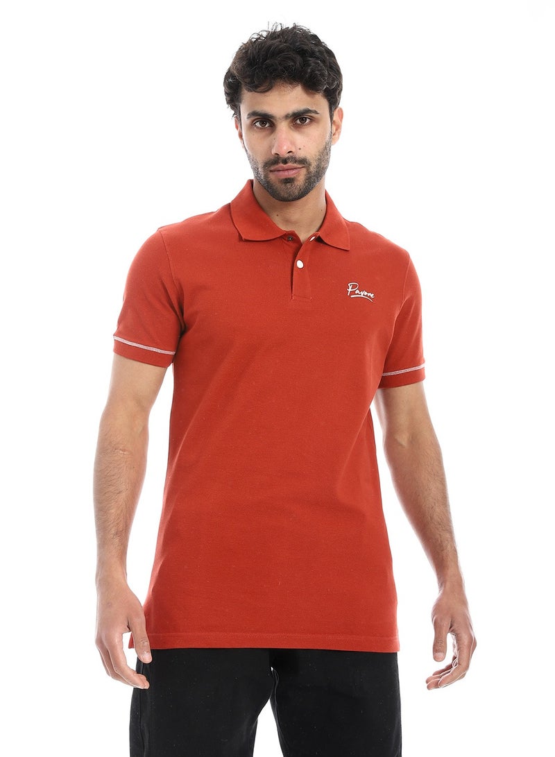 Pavone Brick Red Short Sleeves Pique Pattern Polo Shirt  - Image 4