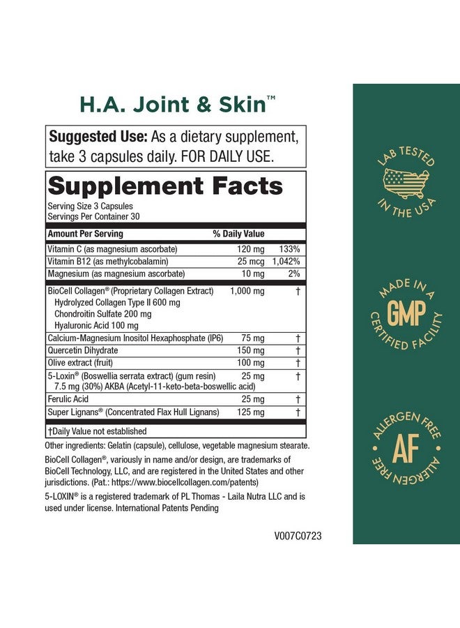 Purity Products H.A. Joint and Skin Super Formula Biocell Collagen w/Hyaluronic Acid Supports Healthy Joint Flexibility, Healthy Synovial Fluid, and Joint Lubrication - 5-Loxin - 90 Capsules (1) - Image 1