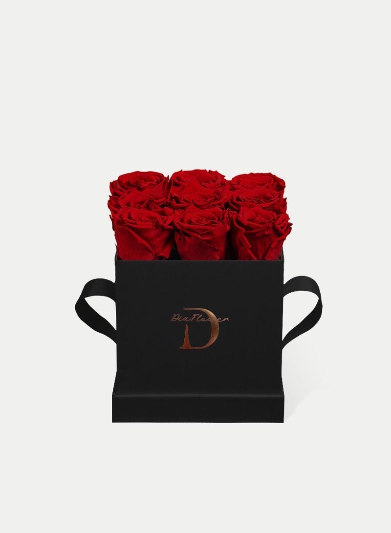 Dia FLOWER Infinity Square Box, Romantic Red 9 ROSES SMALL - Image 1